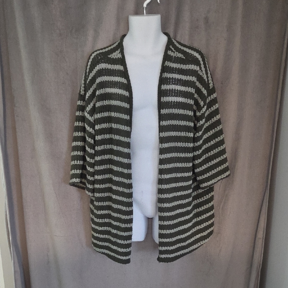Torrid Striped Green And Grey Cardigan